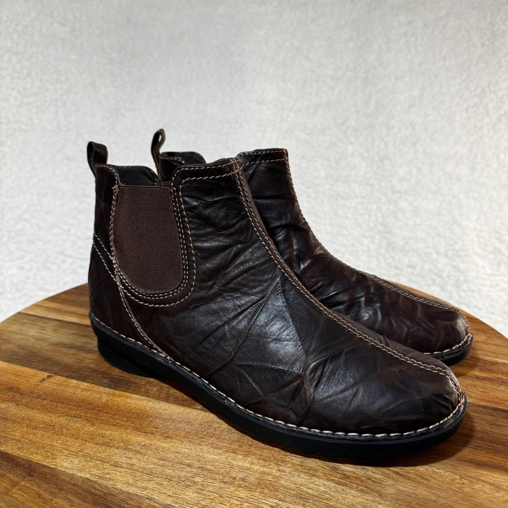 Clarks Bendables Womens 10M Brown Leather Chelsea Ankle Boots 39281 Crinkle